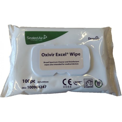 Oxivir Excel Wipe felülettisztító-fertőtlenítő nedves törlőkendő, visszazárható csomagolásban 100 db