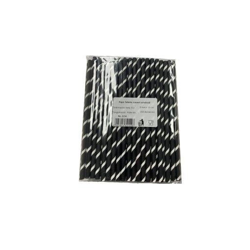 Szívószál papír, fekete csavart 150 db (8x230 mm)