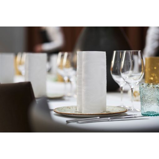 Duni textilhatású szalvéta Elegance Lily fehér