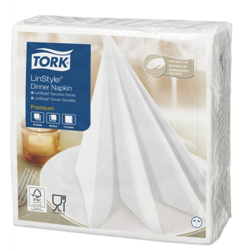 Tork Linstyle Dinner textilhatású szalvéta, fehér, 50 db/cs.