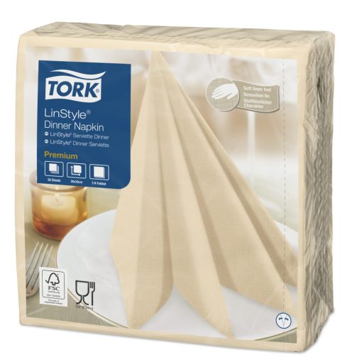 Tork Linstyle Dinner textilhatású szalvéta krém, 50 db/cs.