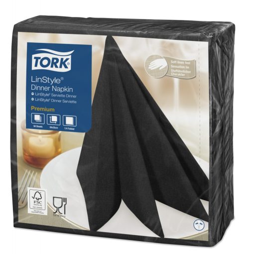 Tork Linstyle Dinner textilhatású szalvéta fekete, 50 db/cs.