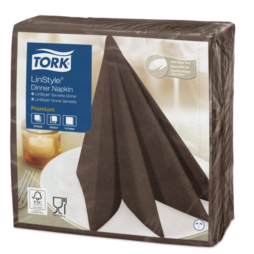 Tork Linstyle Dinner textilhatású szalvéta kakaó, 50 db/cs.