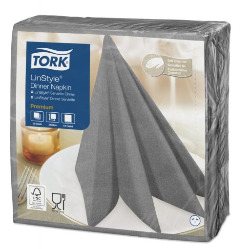 Tork Linstyle Dinner textilhatású szalvéta szürke, 50 db/cs.