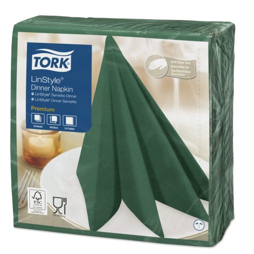 Tork Linstyle Dinner textilhatású szalvéta sötétzöld, 50 db/cs.