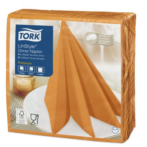 Tork Linstyle Dinner  textilhatású szalvéta narancssárga, 50 db/cs.