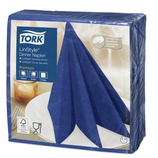 Tork Linstyle Dinner textilhatású szalvéta sötétkék, 50 db/cs.