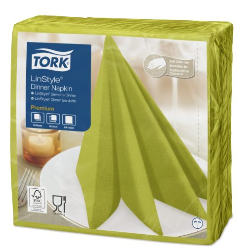 Tork Linstyle Dinner textilhatású szalvéta pisztácia, 50 db/cs.